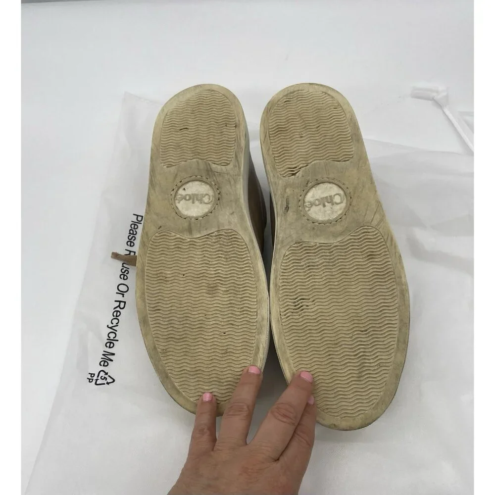 Chloé Lauren Leather Sneakers Sz 9~40 Beige Travel Shoes Sporty Comfy Designer‎